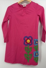 Hanna Andersson Girls Floral Appliqu Dress 140 US 10 Cotton Long Sleeve