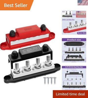 400A 12V Bus Bar Marine Power Distribution Block with Cover with 4 x 3/8 Post...