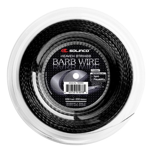 Solinco Barb Wire Tennis Racket String 1.25mm / 16L - 200m Reel - Black