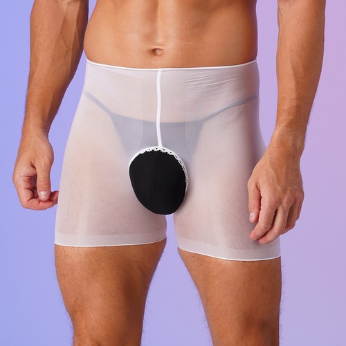 Herren Boxershorts durchsichtig Nylon Schritt offen Höschen Unterwäsche Nachtwäsche - Bild 24 von 114