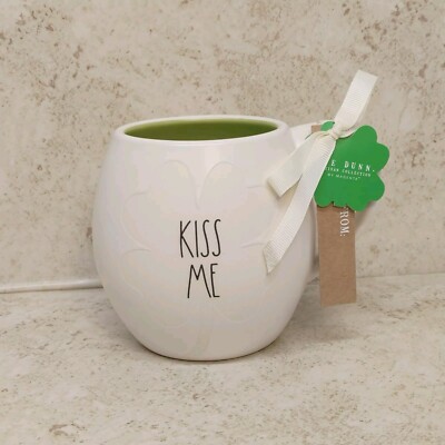 Rae Dunn St. Patrick's Day Mug Kiss Me Clover White Ceramic New