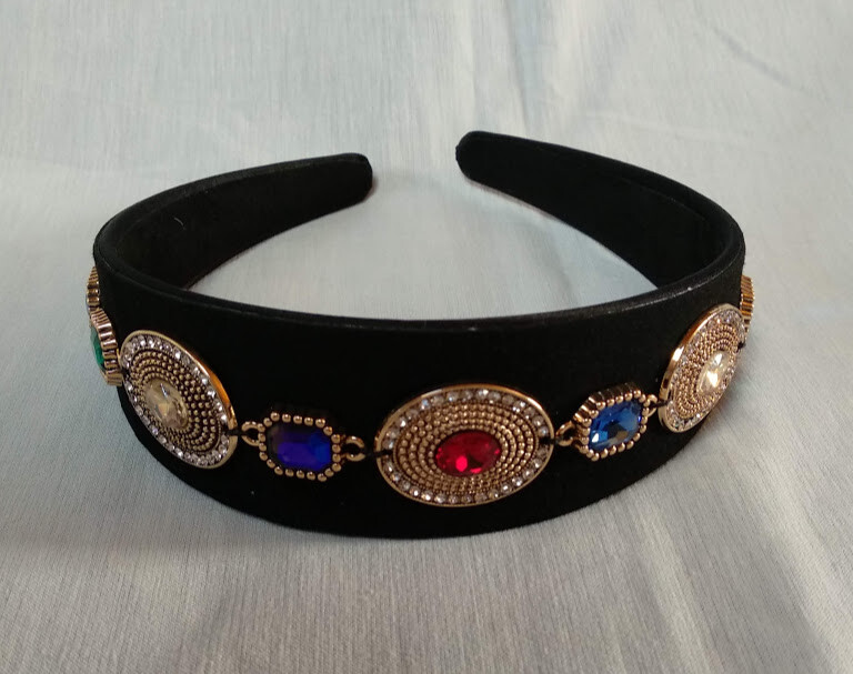 Diadema mujer en satén con apliques de pedrería de colores (104) Nuevo