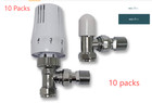 TRV Thermostatic 15mm Angled Radiator Valve and Lockshield - White 10 Packs