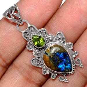 Boulder-Azurite-Morenci-Mines-925-Silver-Pendant-Jewelry-AP80982-19X