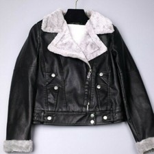 Wome's Thermal Faux Leather Jacket Coat Biker Bomber Winter Outerwear Punk SPW