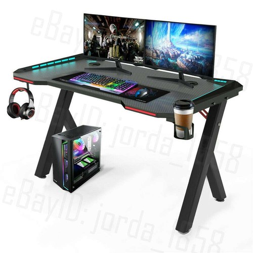 Gaming Desk Computer Home Office Writing Racer Carbon Fiber Table with RGB LED - Picture 8 of 12
