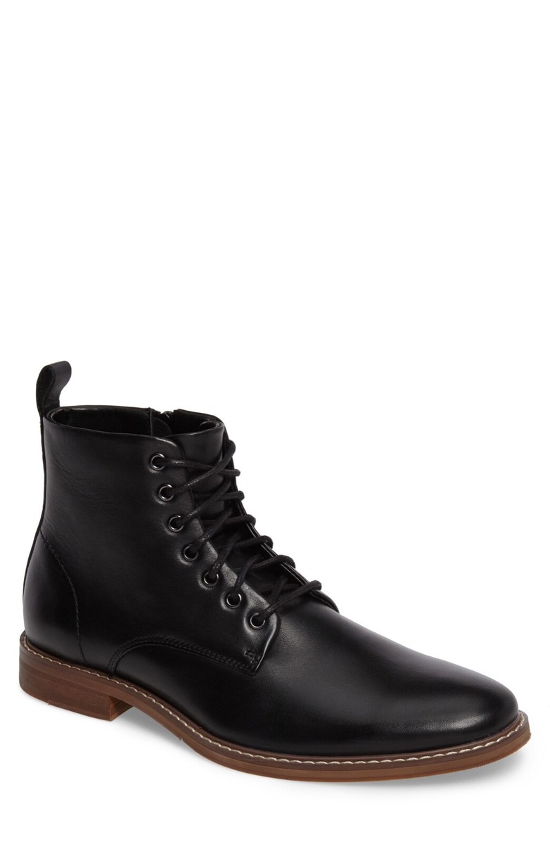 NEW THE RAIL ALBANY BLACK LEATHER PLAIN TOE LACE UP ZIP  display picture 2