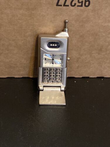 Rare Widdop Miniature Vintage Silver MOBILE BRICK PHONE Desk Novelty Clock watch - Picture 1 of 5
