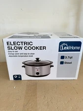 NEW! LexiHome 3.7 Quart Modern Elegant Matte Chrome Slow Cooker, Removable Crock