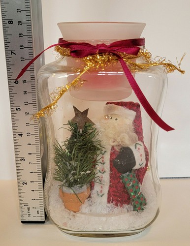 Christmas Holiday decoration Santa Claus tree snow glass jar with candle - Picture 4 of 4