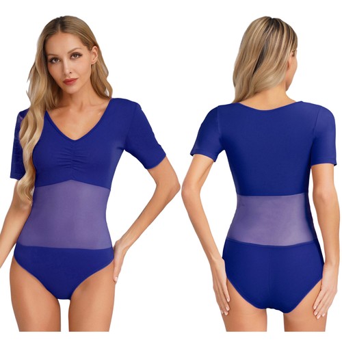 Damen Jumpsuit Knopf Trikot Gymnastik Bodysuit Uniform V-Ausschnitt Oberteile - Picture 36 of 70