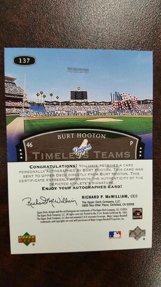 2004 BURT HOOTON Auto SP #137 UD Timeless Teams Short Print ! - Image 2 of 2