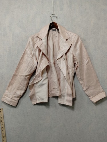 VTG Chico's Blazer Jacket Womens L Pink 100% Coated Linen Waterproof Ruffle - Picture 6 of 10