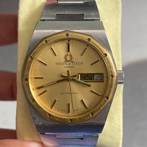 RARE Solvil et Titus Geneve Royal Oak Two Tone Automatic Watch Vintage 1978 Men - Picture 2 of 8
