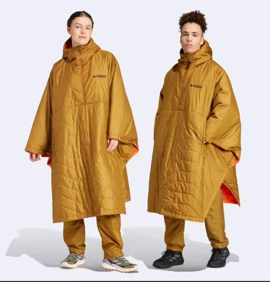 ADIDAS Unisex Hiking Hooded Quilted Puffer/Poncho/Coat/Jacket Bronze S