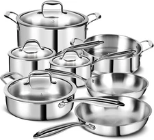 3Ply Stainless Steel 11-Piece Cookware Set W/Lids,Pots,Pans Kitchen Set For Oven