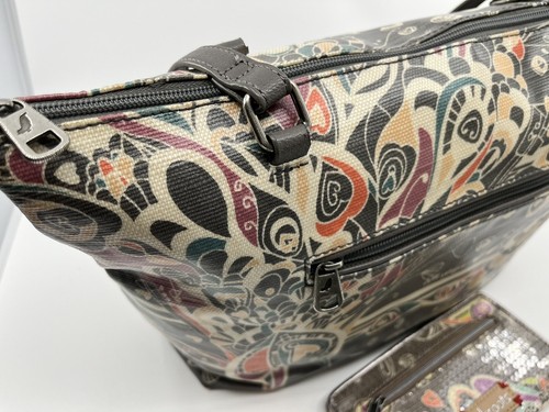 *Sakroots*City Satchel~Shadow Songbirds Tote With Sequined Wallet - Picture 10 of 24