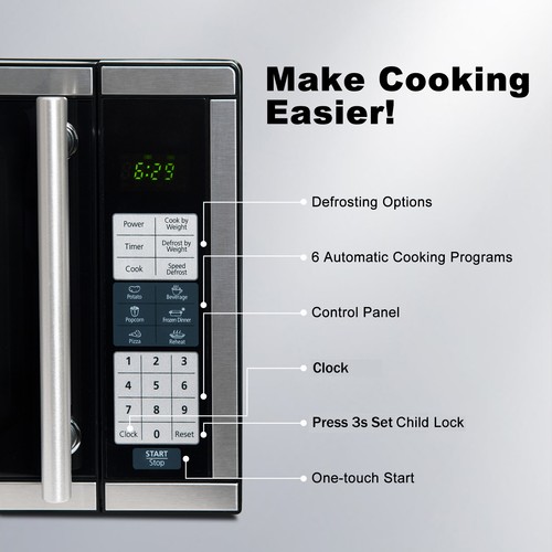 Horno microondas 700 W 0,7 pies cúbicos 10 niveles de potencia 6 menús automáticos bloqueo de seguridad para niños - Imagen 5 de 12