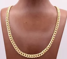 7mm Miami Cuban Box Lock Chain Necklace Solid 14K Yellow Gold-Plated Silver 925
