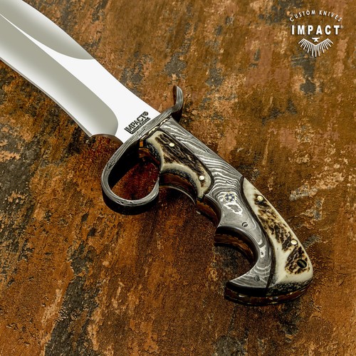 CUSTOM MADE BY IMPACT CUTLERY RARE D2 FULL TANG BOWIE KNIFE STAG ANTLER HANDLE - Picture 4 of 11