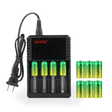 10pcs SkyWolfEye 16340 Battery 3.7V 1800mAh Li-Ion Rechargeable + 4 Slot Charger
