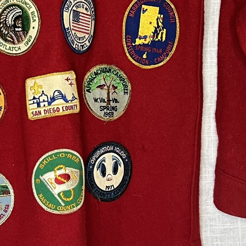 BSA Red Wool Size 16 Shirt Jacket 1960's Patches Onteora Nassau San Diego CR-244 - Picture 5 of 10