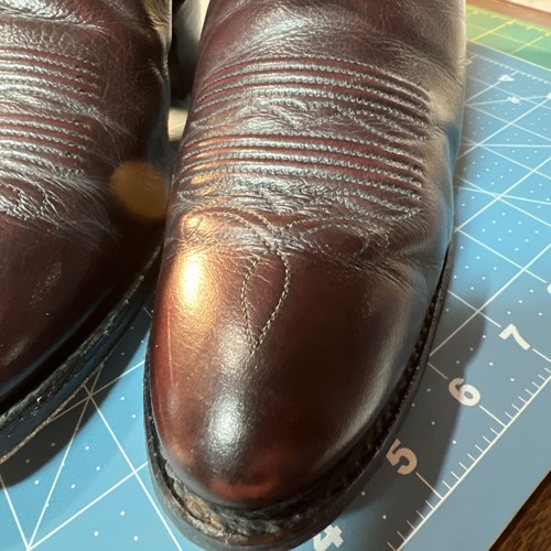 DAN POST COWBOY BURGUNDY BROWN BOOTS SIZE 8 1/2M Full Lthr Stacked Lthr Heel - Picture 3 of 24