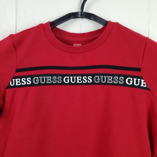 Guess Sweatshirt Womens Large Red Crew Neck Long Sleeve Logo Stretch Pullover - Picture 3 of 15
