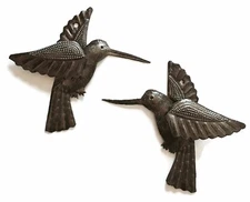Decorative Hummingbirds Garden Metal Wall Hanging Figurines Set of 2 Handmade