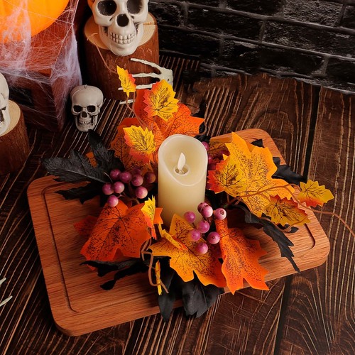 Halloween Kerzenkranz Ahornblatt Rose Kerzenständer Deko Ring Schreibtisch - Bild 10 von 22