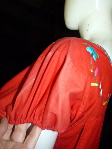 Vintage Mexican Oaxacan Red Embroidered Dress One Size S M L Festival Maxi - Picture 7 of 7