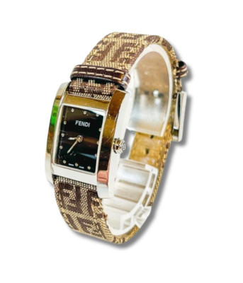 FENDI 7000L Orologi Logo Band Black Dial Square Watch Auth Women