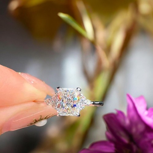 Radiant Cut Lab Grown Diamond Ring 1.50 Ct IGI 18K White Gold Engagement - Picture 3 of 12