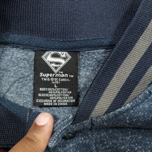 Superman DC Comics Jacket Large Blue Mens Varsity Logo Snap Button Lightweight - Picture 3 of 6