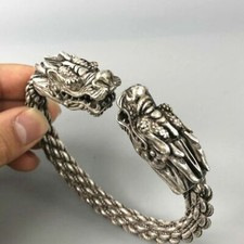 Rare Collectible Chinese Antique Tibet Silver Handwork Auspicious Dragon Bracele