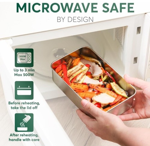 Umami Stainless Steel Bento Box Adult w/Fork & Divider Microwave Safe (Yes!) LG - Picture 5 of 13