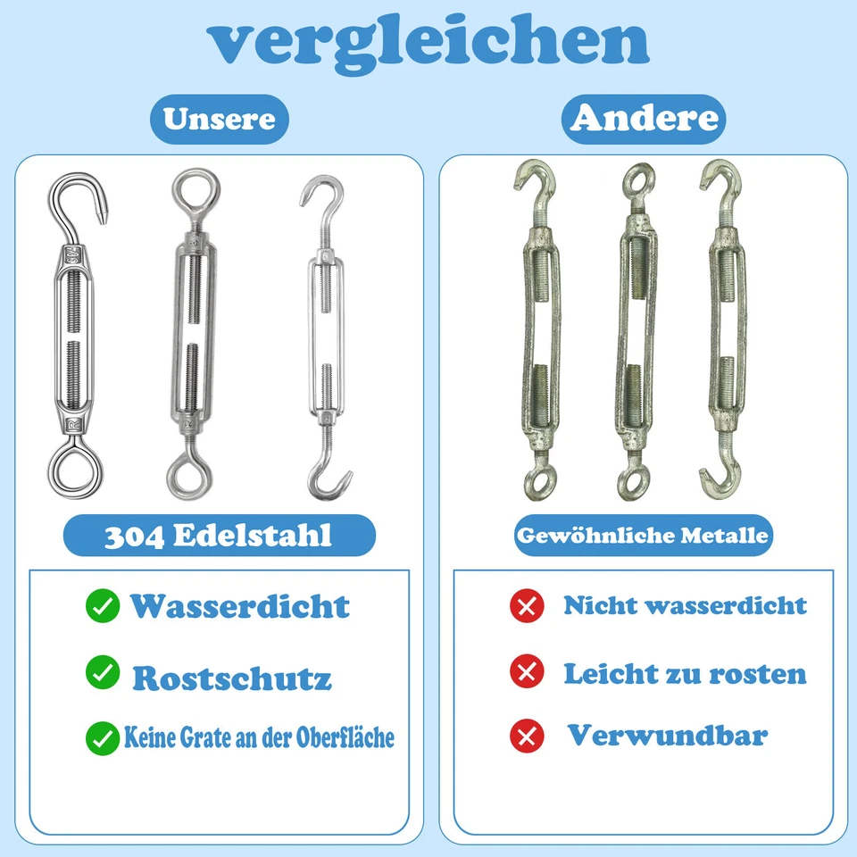 304 Edelstahl Spannschloss Drahtseil Seilspanner Spannschraube Spanner Haken Öse - Bild 2 von 4