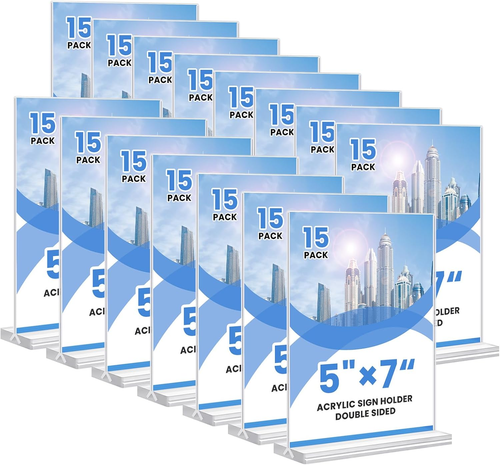 5X7 Acrylic Sign Holder, 15 Pack Clear Double Sided Table Menu Display - Picture 11 of 12