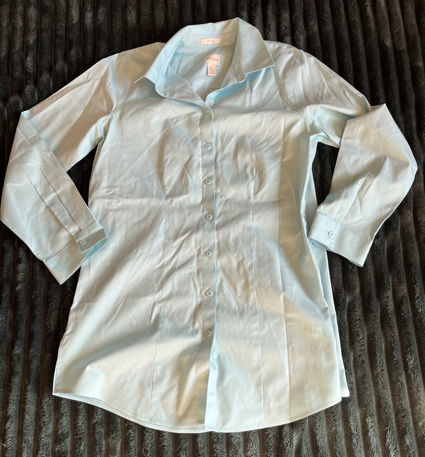 Chico’s No Iron Button Down Women’s Blouse Light Blue Large eBay