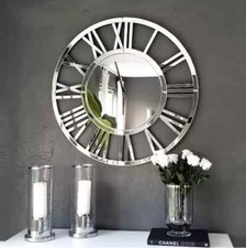 80cm Full Mirrored Round Wall Clock Large Roman Numeral Clock Silver