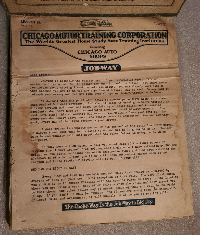B W Cooke / Job Way Chicago Motor Training Corporation Course Manual Automobiles Foto 2 de 4