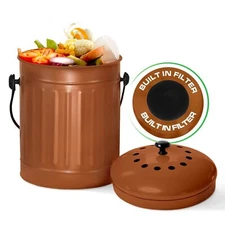 Countertop Compost Bin with Lid Copper 1.5 Gallon Odorless Kitchen Compost Co...