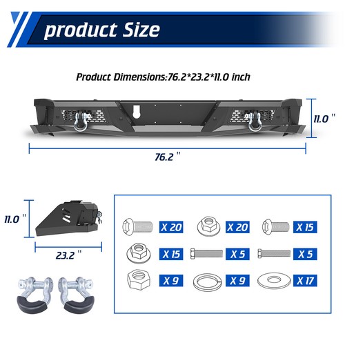 Rear Bumper For 2014-2021 Toyota Tundra Off-road w/Sensor Holes+LED Lights - Picture 4 of 12