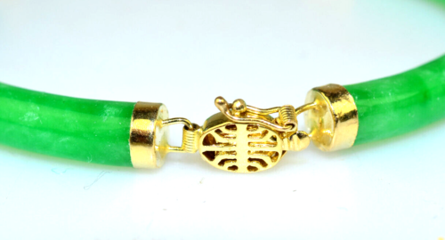 14K GELBGOLD SCHMAL APFELGRÜNE JADE RÖHRENFÖRMIGES GLIEDERARMBAND 7 ZOLL ** - Bild 2 von 4