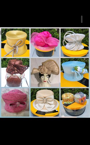Cappello vintage Y2K Donna Vinci Couture bianco tutto strass cappello 2/3 livelli chiesa derby - Foto 9 di 9