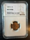 1947 S 1C Lincoln Cent MS 66 RD — photo 1