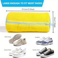 Durable Shoe Washing Machine Bag for All Shoe Types-Yellow with Blue Zipper,Idea