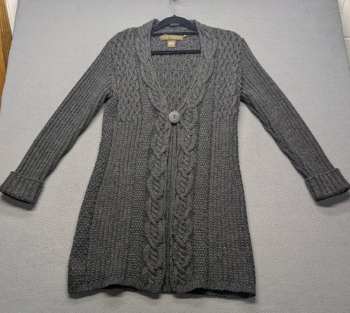 Inis Craft 100% Merinowolle dunkelgrau Strickjacke Pullover Gr. M offen Schal Knopf - Bild 1 von 4