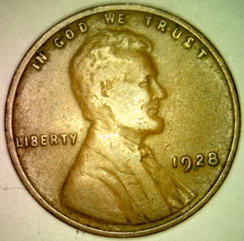 1928 P Lincoln Wheat Cent Error Large Struck Through Reverse - Picture 3 of 3