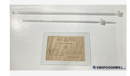 (2) 1950s Corning Glass Pyrex Graduated Burette w/ Cert. of Accuracy
